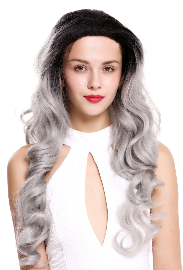 WIG ME UP - LS-010-LF-1BT0906-dye Perücke Damenperücke Lace-Front Lang leicht gelockt Ombre Schwarz