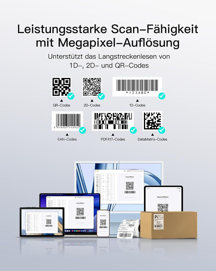 Inateck Barcode Scanner Kabellos Armbanduhr-Stil, 1D 2D QR, Bluetooth, USBC | Ultraleichter, Sprachs