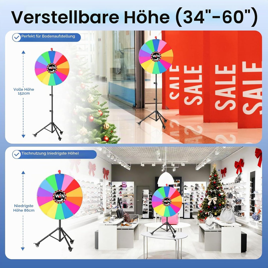 61 cm Glücksrad, 14 Farben Abnehmbarer Drehendes Preisrad mit 360°-Drehrollen, EMART Glücksrad zum D