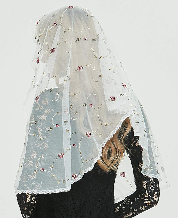 Leimandy Orthodox Veil Head Covering with Embroidered Flowers Catholic Chapel Mantilla veil V50 Elfe