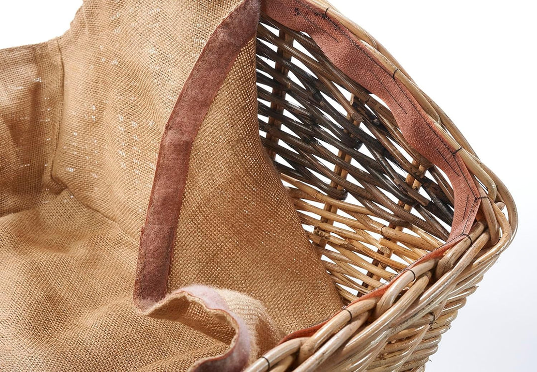 Kobolo Holztrage Holzkorb für Kaminholz - Rattan - mit Jutestoff und Henkel ausgestattet - zweifarbi