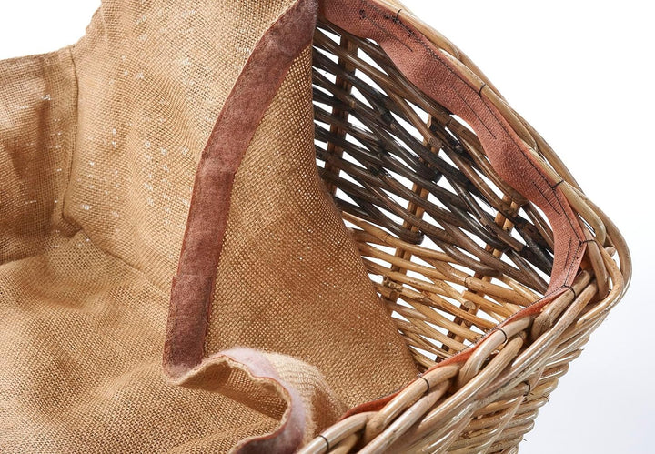 Kobolo Holztrage Holzkorb für Kaminholz - Rattan - mit Jutestoff und Henkel ausgestattet - zweifarbi