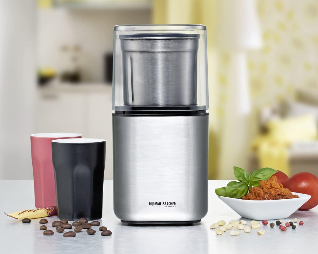 ROMMELSBACHER Gewürz und Kaffee Mühle EGK 200 - 2 Edelstahlbehälter mit Schlagmesser & Spezialmesser