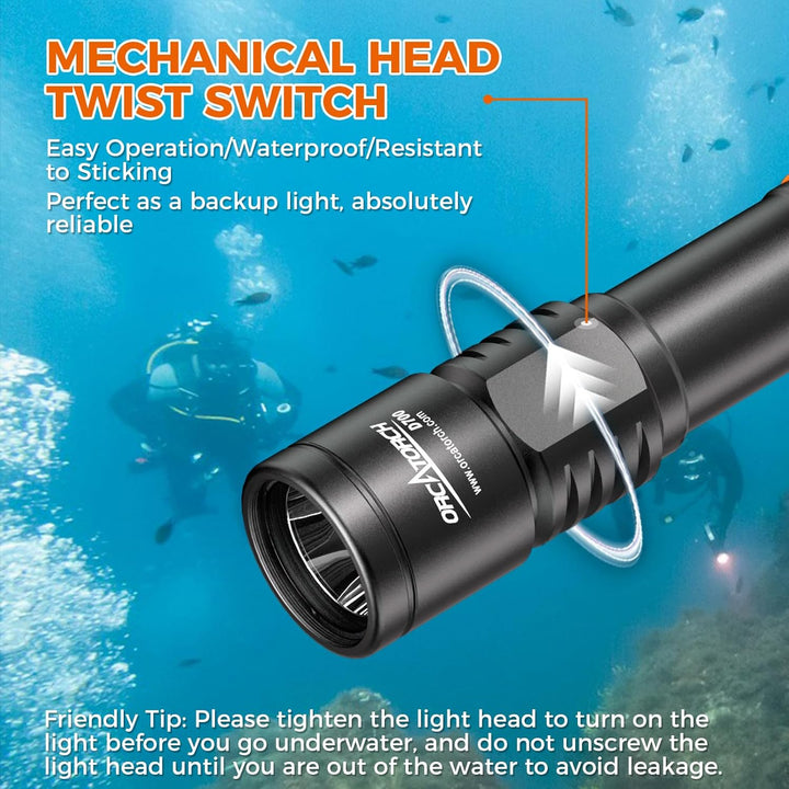 ORCATORCH D700 Tauchlicht, 1700 Lumen, mechanischer Kopf, Drehschalter, IP68 wasserdicht, 2 Stück 21