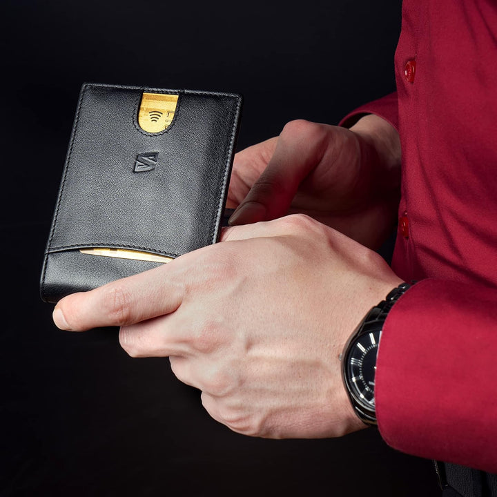 SERASAR | Premium Wallet [Clever] für Herren in schwarz aus Echtleder | 11 Kartenfächer | Wahlweise