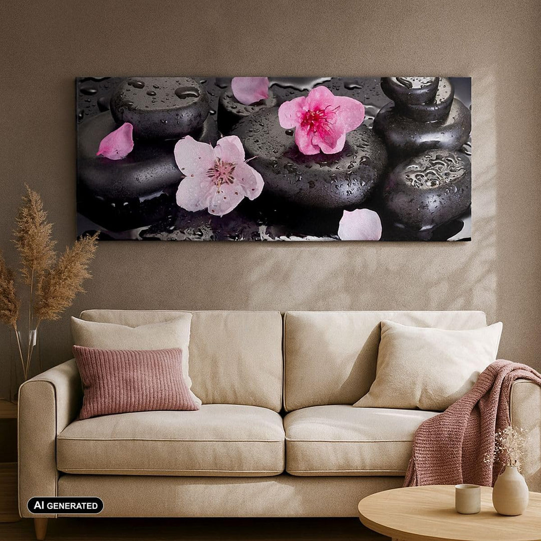 Wandbilder Dekoration Wohnzimmer Blumen Steine Tropfen Spa Panorama Bilder auf Leinwand 120x50cm Lei