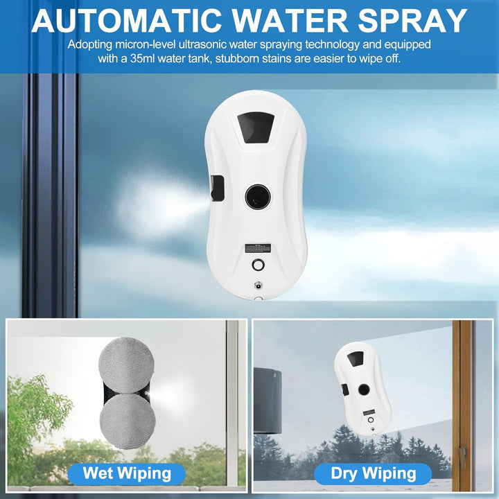 Fensterputzroboter mit Wassersprühfunktion & Wegplanung, 2800 Pa Saugkraft, Kantenerkennung, Fernbed
