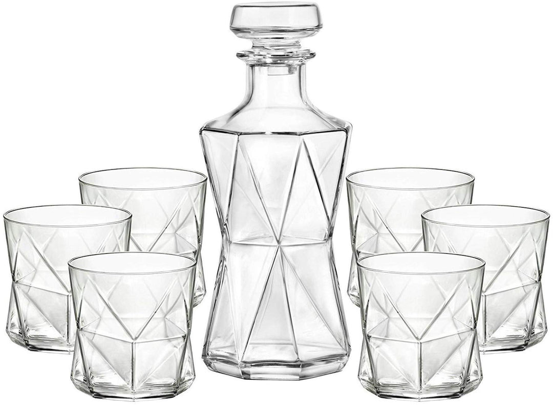 Bormioli Rocco Whiskey-Set Cassiopea (Dekanter mit 6 Gläsern, Geschenkset, Dekanterinhalt 1 Liter, G