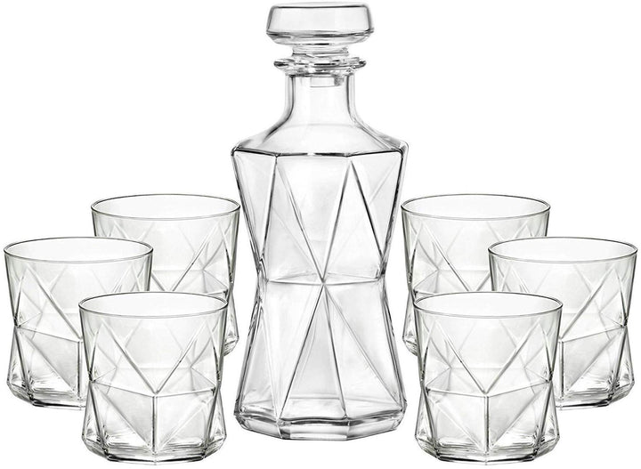 Bormioli Rocco Whiskey-Set Cassiopea (Dekanter mit 6 Gläsern, Geschenkset, Dekanterinhalt 1 Liter, G