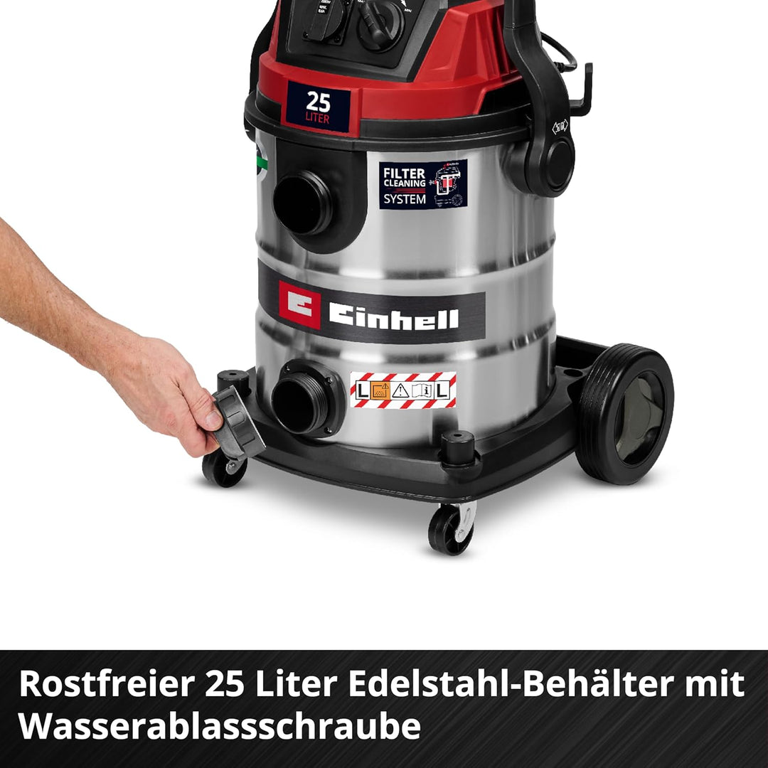 Einhell TE-VC 2580 SACL Wet/Dry Vacuum Cleaner (1100 W, 200 mbar Suction Power, 25 L Container, Dust