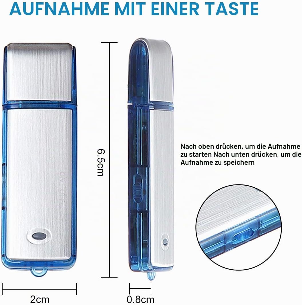 Lychee Digitales Diktiergerät Aufnahmegerät Mini Sprachrekorder 8GB - 90 Stunden Wiederaufladbare Tr