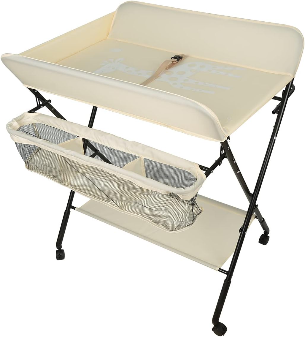Kedia Baby Wickeltisch, Multifunktions-Wickelkommode, Babypflegetisch, Mobiler Wickeltisch mit Ablag