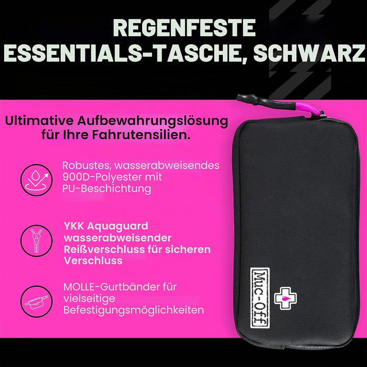 Muc-Off Essentials Wasserfeste Tasche – Robustes Schwarzes 900D Polyester - Wasserabweisende Fahrrad