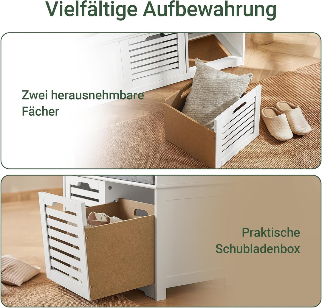 SoBuy FSR23-K-W Moderne Schuhtruhe Sitzkommode mit 2 Körben Sitzbank Schuhschrank mit Sitzkissen Spi