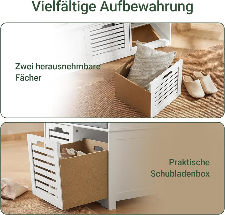 SoBuy FSR23-K-W Moderne Schuhtruhe Sitzkommode mit 2 Körben Sitzbank Schuhschrank mit Sitzkissen Spi