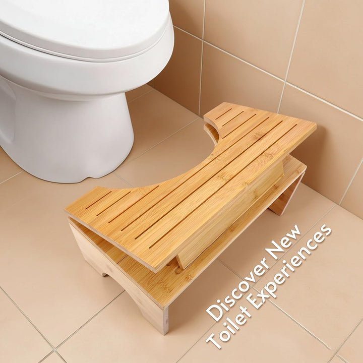 Klappbar Toilettenhocker aus Bambus,Toilettenhocker Erwachsene mit 4-stufige Winkelverstellung,Rutsc