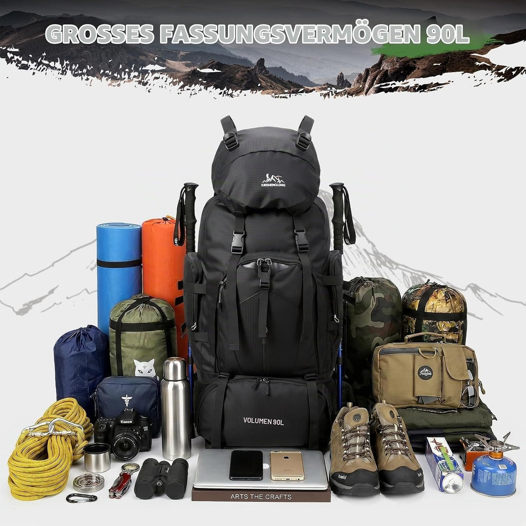 Wanderrucksack Herren Damen 90L Trekkingrucksack Reiserucksack Grosser Wasserdicht Wandern Rucksack