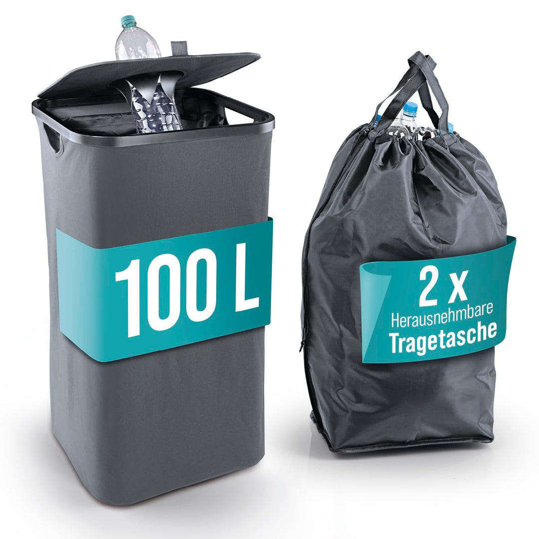 EASYmaxx Pfandflaschen Sammelbehälter 100 L mit 2 herausnehmbaren Tragetaschen | Flaschen Aufbewahru