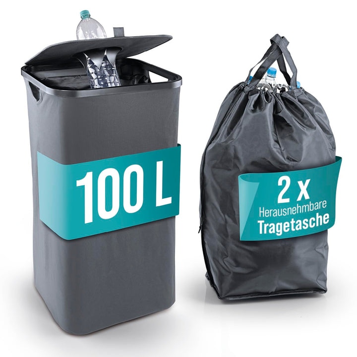 EASYmaxx Pfandflaschen Sammelbehälter 100 L mit 2 herausnehmbaren Tragetaschen | Flaschen Aufbewahru