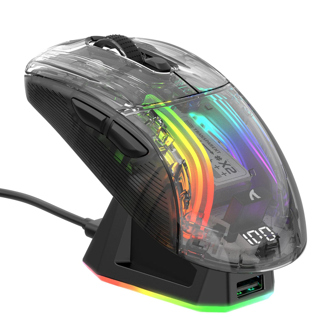 ATTACK SHARK X2 Pro Kabellose Gaming Maus mit Charging Station, Leise Maus Tri-Mode(BT5.0/2.4G Wirel