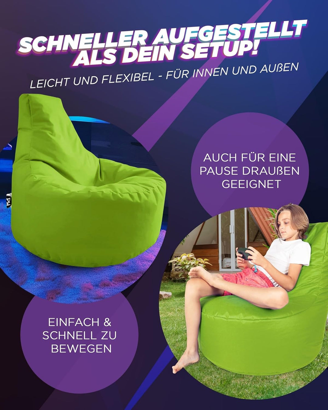 PATCH HOME Gamer Sessel in 2 verschiedenen Grössen und 25 XXL - 80cm Durchmesser, 30cm Sitzhöhe, 90c
