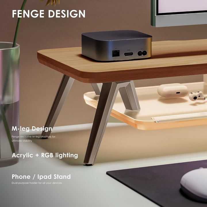 Fenge Monitorständer,108cm, LED-Beleuchtung für Laptop PC TV, Dunkle Eiche | Schaltbare Farben, 2 Ge