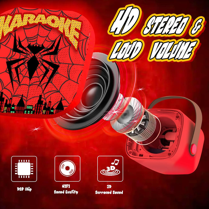 Spider Karaoke Maschine Kinder mit 2 Bluetooth Mikrofon, Spider Spielzeug für Kinder 3 4 5 6 7 8-12