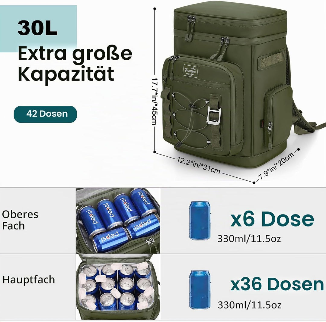 Kühlrucksack, 30L Grosse Thermo Kühltasche Rucksack, Wasserdicht Picknickrucksack Gross für Strand,