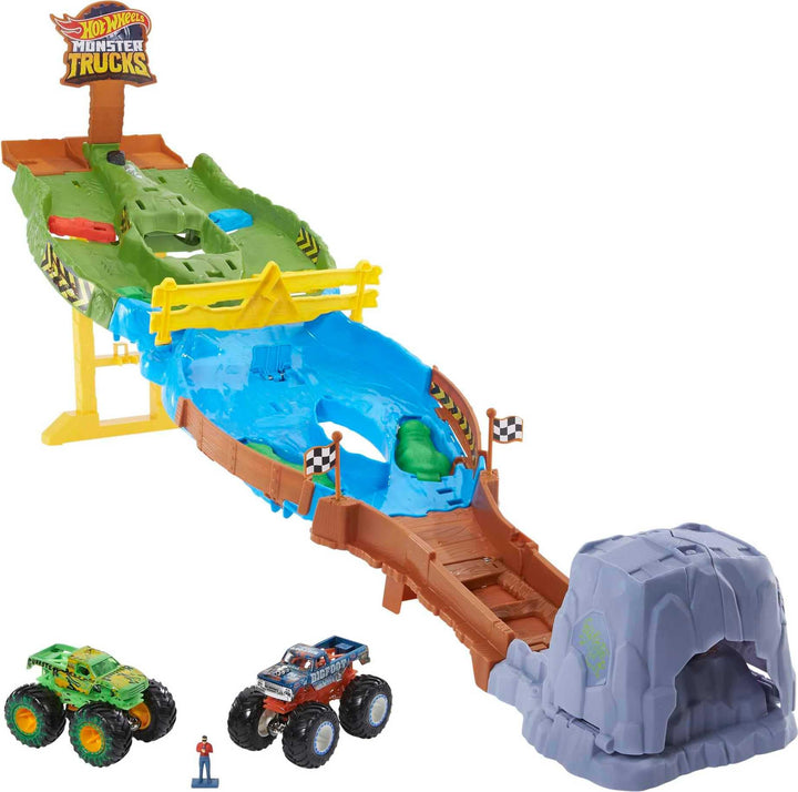Hot Wheels HJG32 - Monster Trucks Rennstrecke Spielset mit den Monster Trucks Bigfoot und Gunkster f