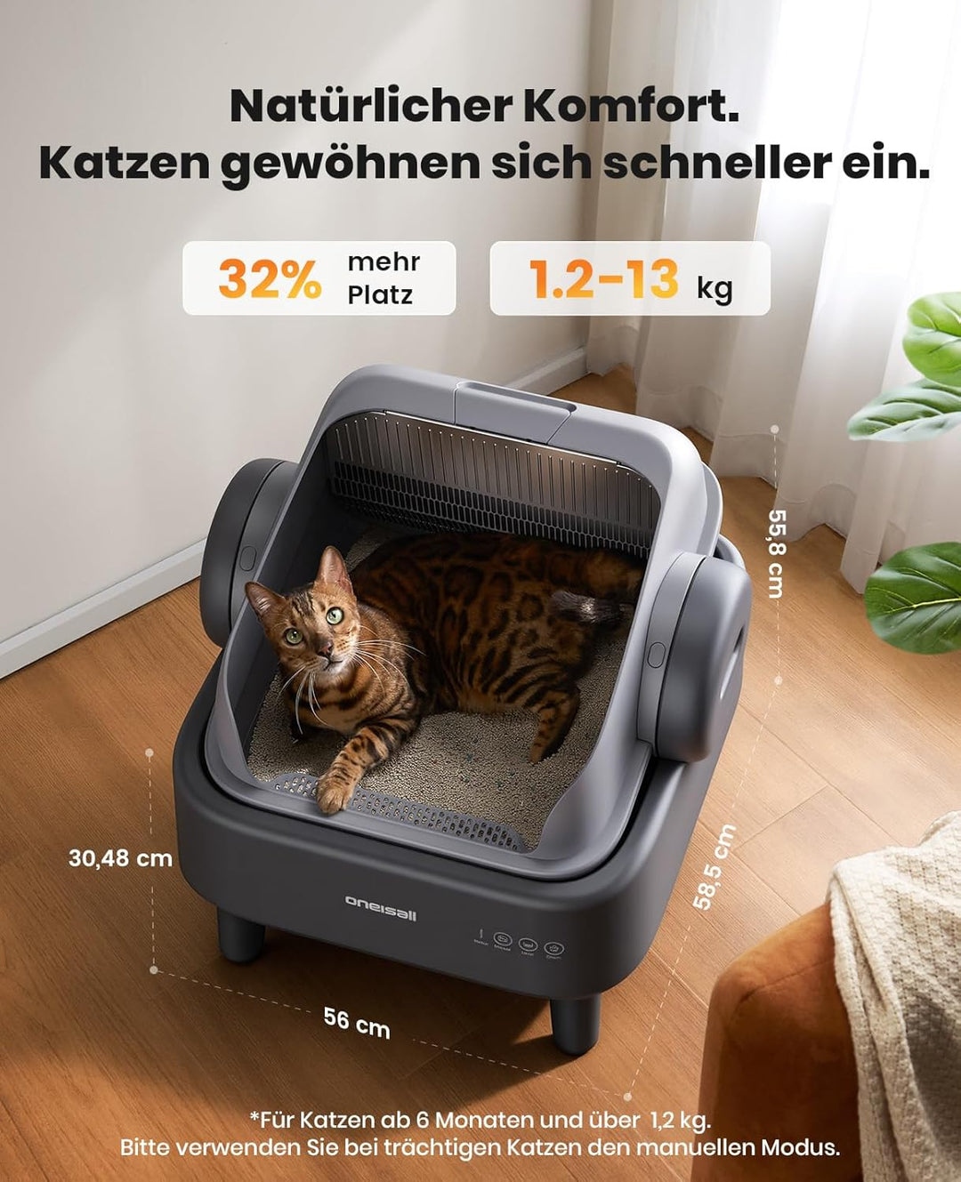 oneisall katzenklo selbstreinigend automatisch offen XXL grosse Katzen, katzenklo mit EaseClean™ Sys