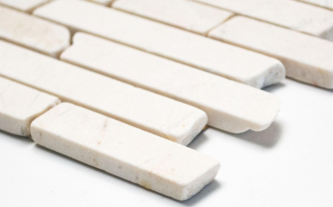 Mosaik Brick uni Botticino Marmor Naturstein Küche, Mosaikstein Format: 25-105x15x8 mm, Bogengrösse: