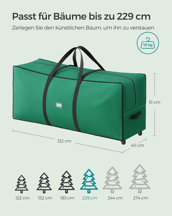 SONGMICS Aufbewahrungstasche für Weihnachtsbaum, Tragetasche auf Rollen, für Bäume bis zu 229 cm, fü