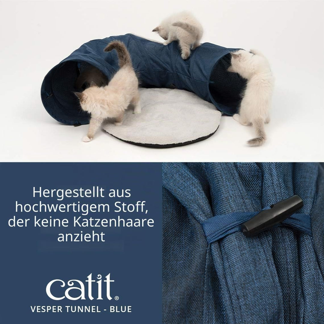 Catit 41995 Vesper Tunnel, für Katzen, mit Schlafkissen, blau , Black, Black