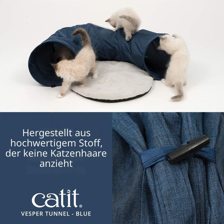 Catit 41995 Vesper Tunnel, für Katzen, mit Schlafkissen, blau , Black, Black