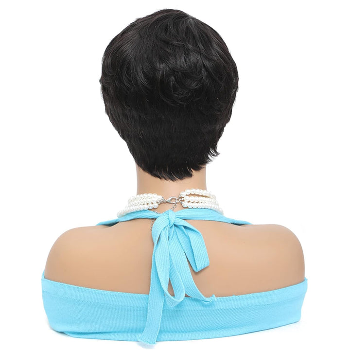 Echthaarperücke Kurzer Pixie-Cut Schwarzer Bob Perücken für Frauen Kleberlos geschichtet Keine Lace