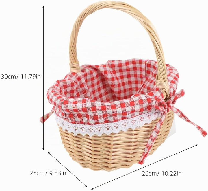 Vintage-Osterkorb Aus Weide Klein: Süsser Leerer Picknickkorb – Rot Kariert Mit Griff Für Eier Süssi