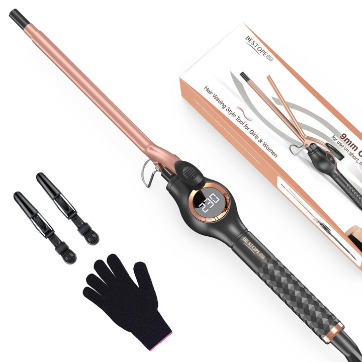 BESTOPE PRO Lockenstab 9mm Kleine Locken, Schnelle Heizung Lockenstäbe Extra Lang, Multi-Temperatur