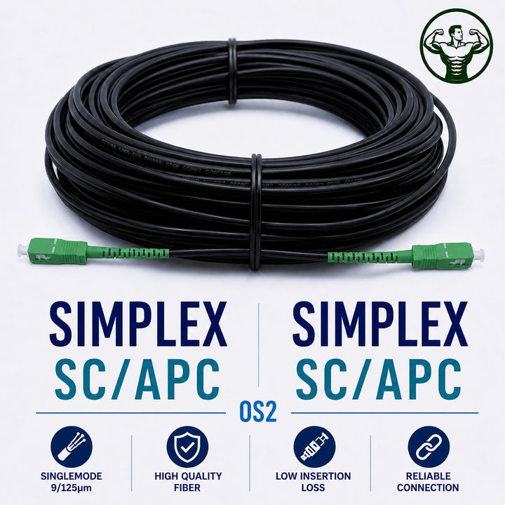 Elfcam - 40m Gepanzerte Glasfaserkabel SC/APC auf SC/APC Simplex Singlemode, Kompatibel mit Glasfase