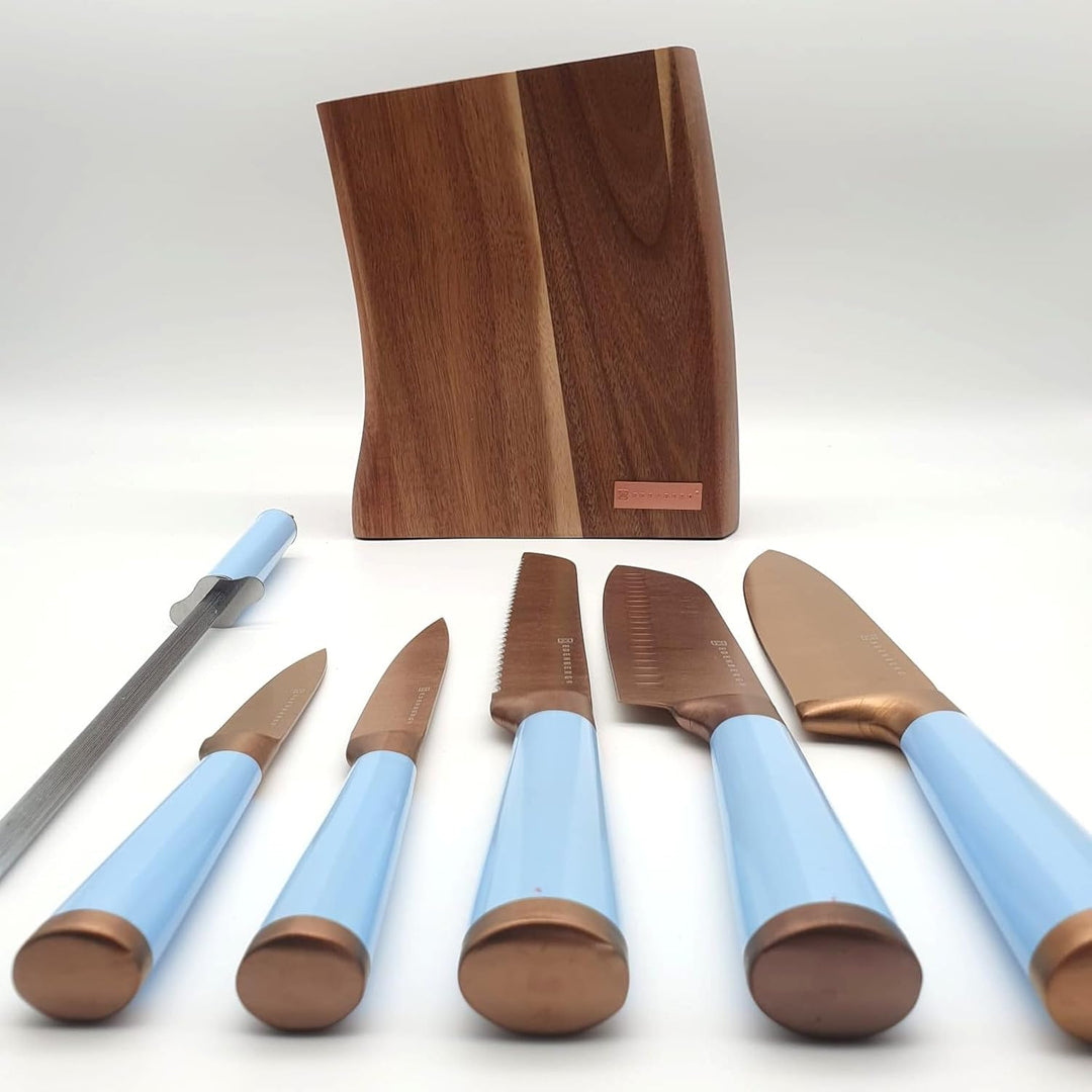 Küchenmesser Messerset mit Luxus- Holz Messerblock - 7-tlg EB 11029 Edenberg (Blau), Blau