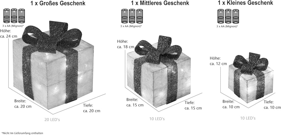 Bambelaa! 3er Led Deko Geschenke Leucht Boxen Timer Weihnachts Dekoration Weihnachtsdeko Beleuchtet