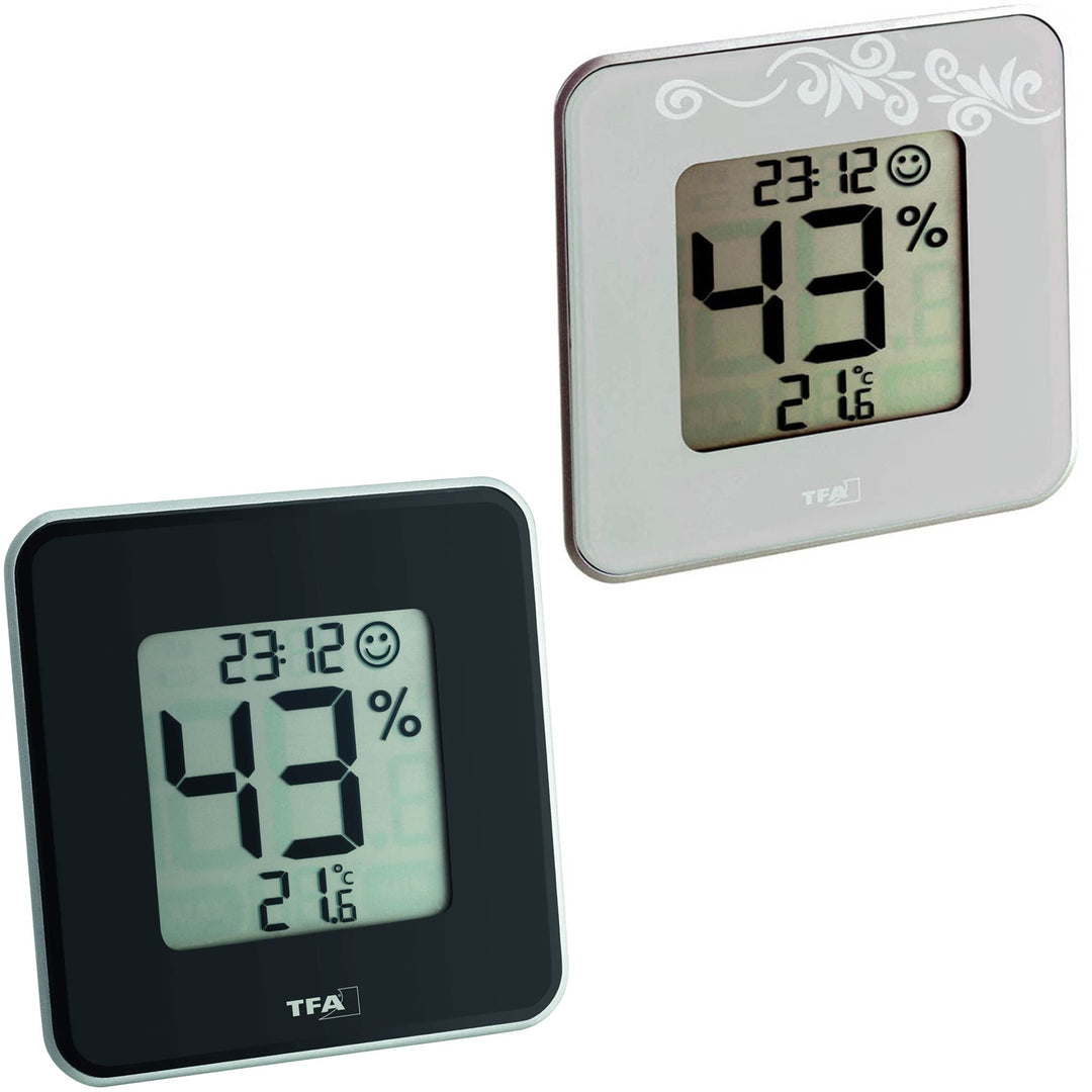 TFA Dostmann Style 30.5021 digitales Thermo-Hygrometer (1 x schwarz + 1 x hellgrau), 1 X Schwarz + 1