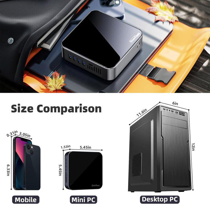 DreamQuest Mini PC Windows 11 Pro Intel 12.Gen N95 (bis zu 3,4 GHz) 12GB DDR5 RAM 512GB M.2 SSD Micr