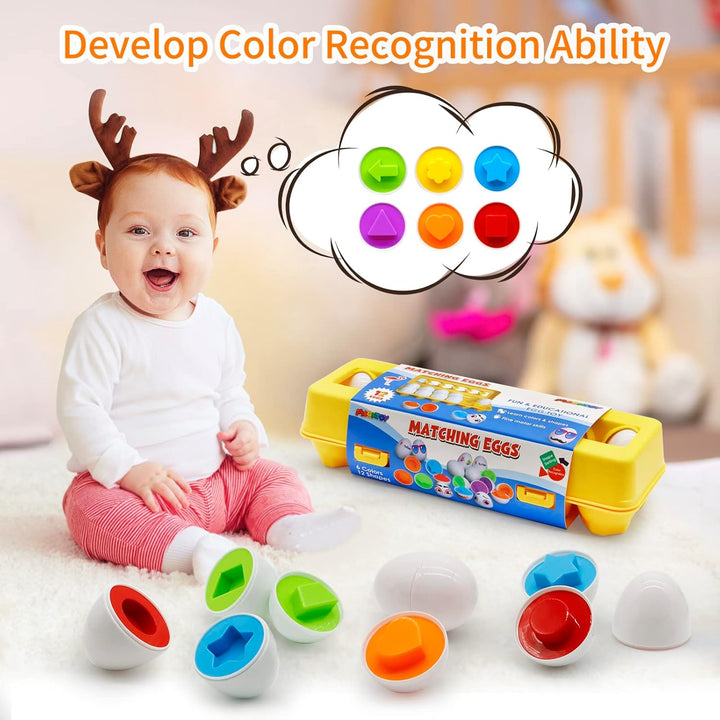 MOONTOY Montessori Eier Spielzeug für 1 2 3 Jahre Jungen Mädchen, Passende 12 Pcs Farbe & Form Erken
