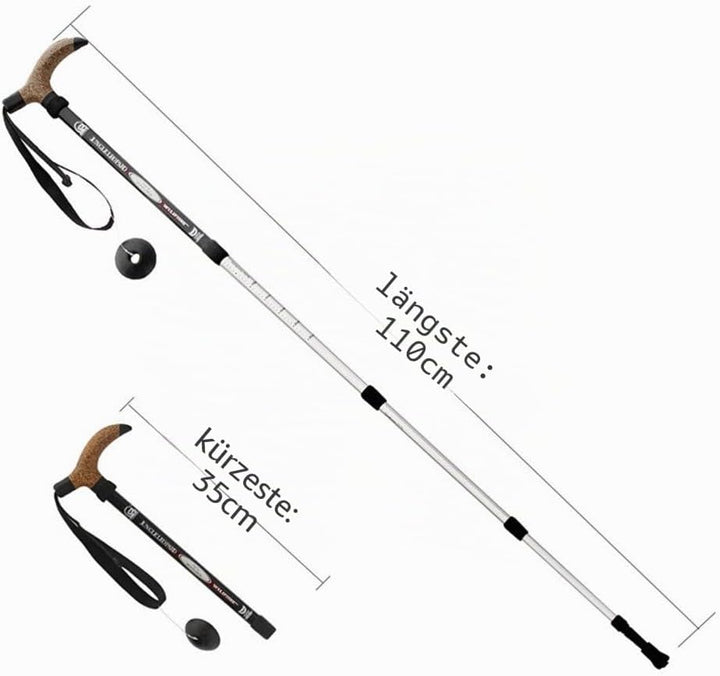 KRY Bergstock / Wanderstock, T-förmiger Griff, einziehbar, aus Luftfahrt-Aluminiumlegierung, verstel