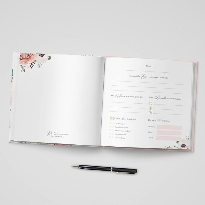DeinWeddingshop Gästebuch Hochzeit - personalisiert - Hochzeitsgästebuch, Hardcover 21x21 cm (Inhalt