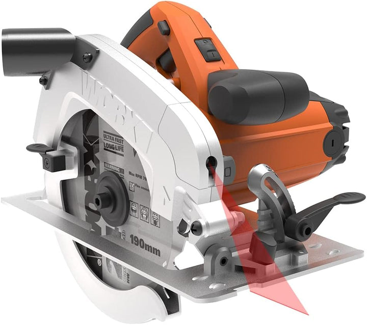 WORX WX445 Handkreissäge 1600W - mit präziser Schneidleistung, Laserführungssystem, einstellbarem Sc