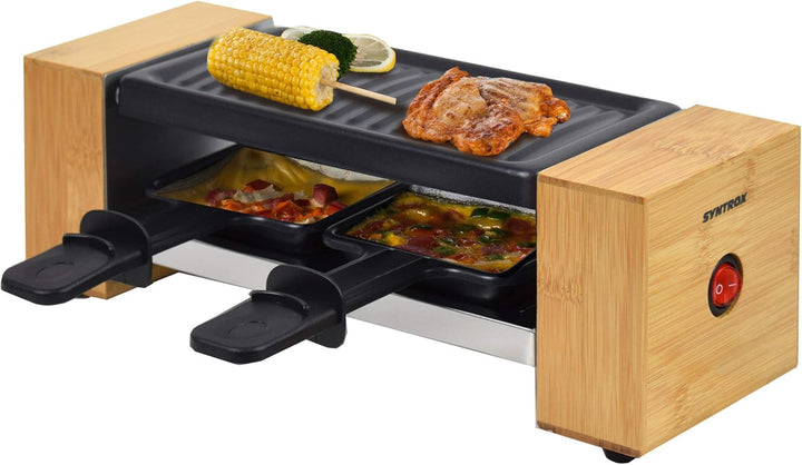 Syntrox Germany RAC-320W Biel Holzdesign Raclette mit antihaftbeschichteter Grillplatte und Naturste