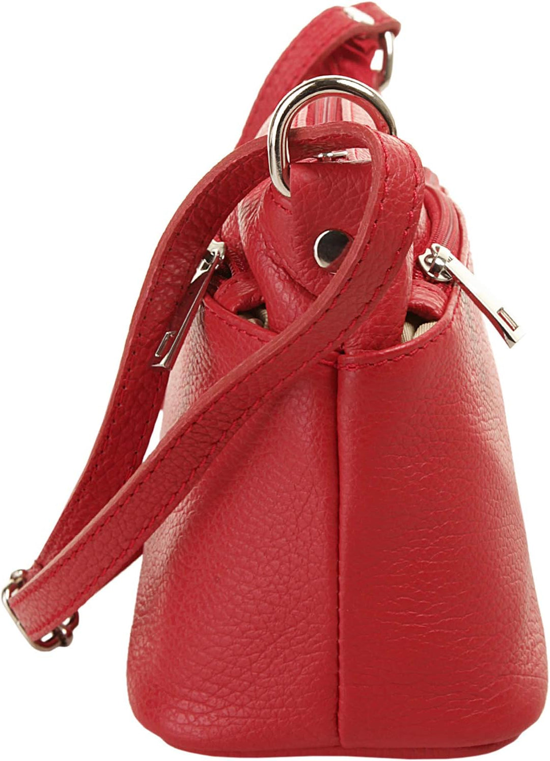 Umhängetasche Echt Leder Damen Made in Italy, Crossbody Bag, Messenger Bag mit Reissverschluss, Schu