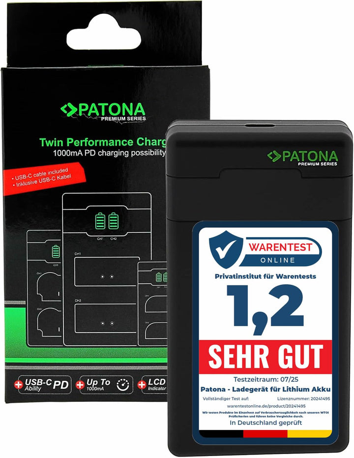PATONA PD Dual Ladegerät USB-C (1000mA), LCD QC/PD 3.0, für LP-E17 Akku | Schnellladung ab 20W Netzt