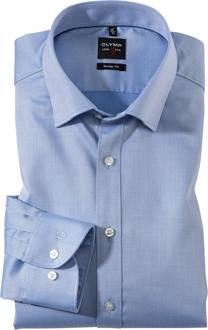 OLYMP Herren Businesshemd Langarm Level.Five.Body.fit,Einfarbig,Body fit,Under Button Down 37 Blau 1
